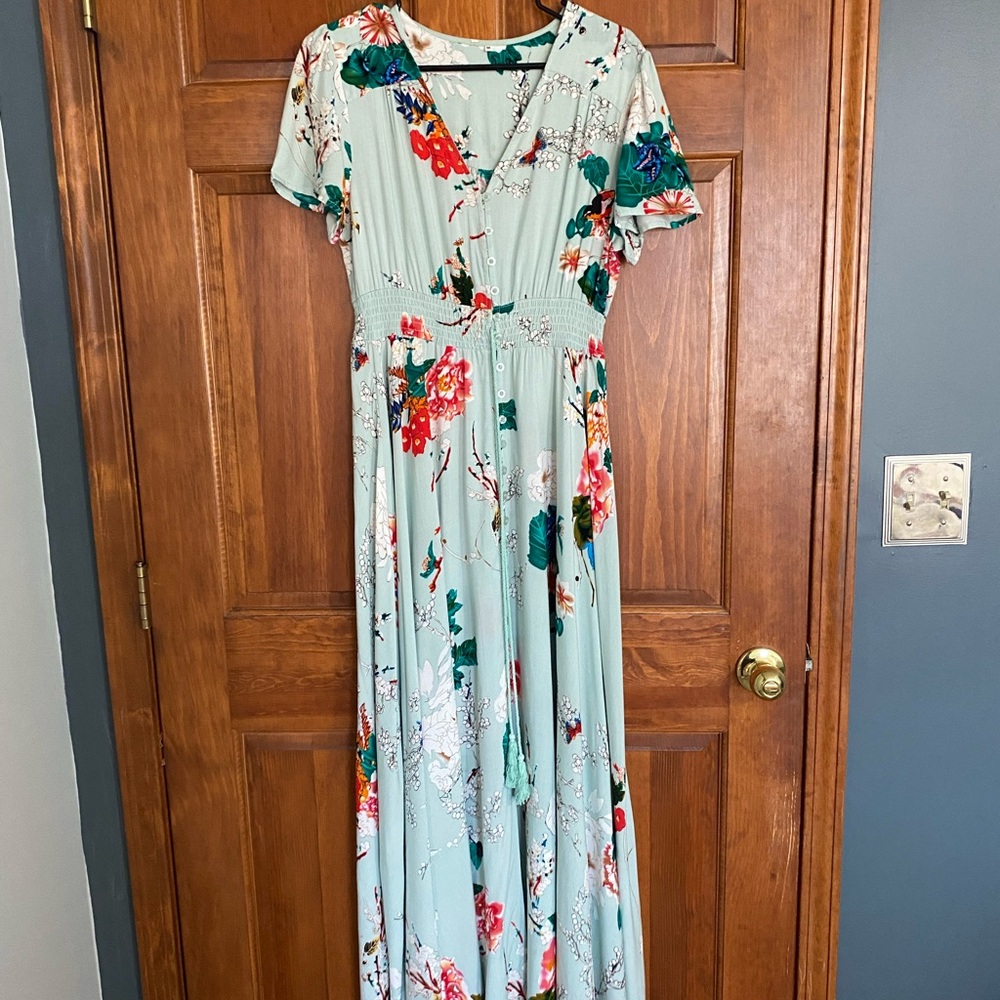 Elegant Floral Maxi Dress - Light Blue - Picture 4 of 7